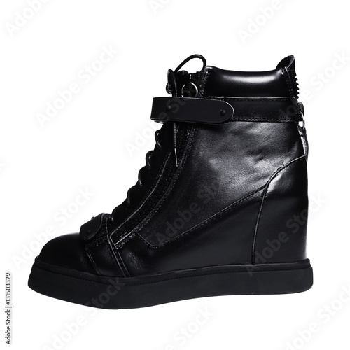 stylish female black shoes over white