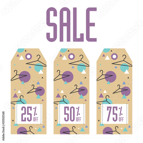 Set of sale tags. Discount 25, 50 and 75 procents off