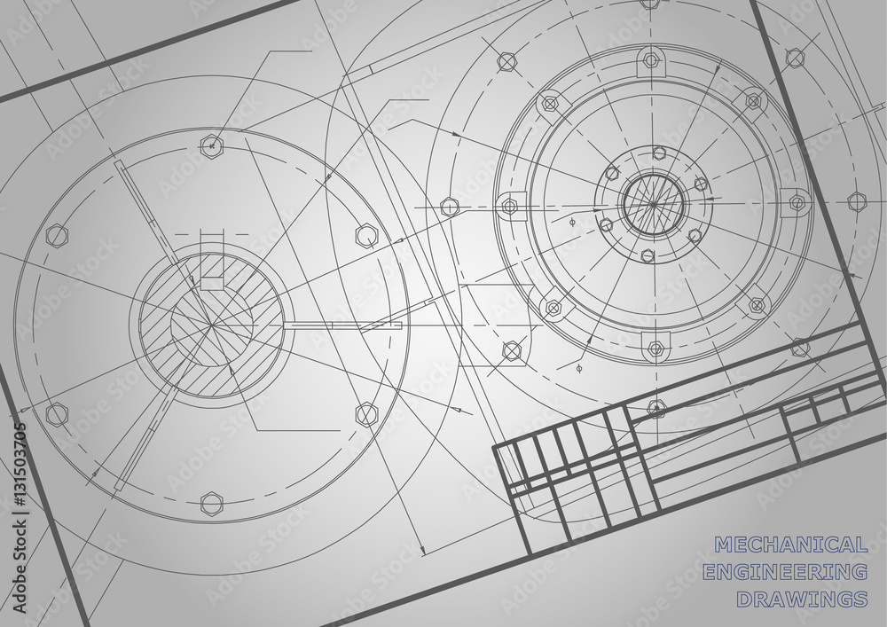 Gray Mechanical engineering drawings. Background for inscription. Vector. Frame. Corporate Identity