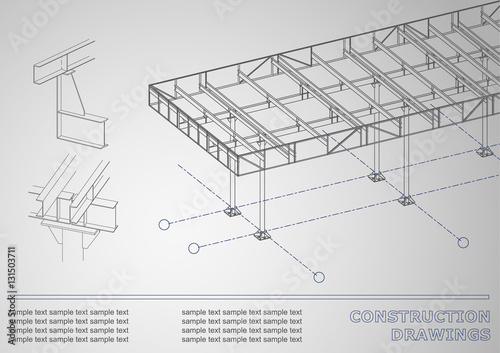 Cover, background for inscriptions. 3D metal construction. Construction drawings. Corporate Identity. Gray