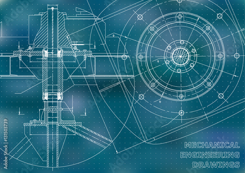 Mechanical engineering drawings. Vector blue background. Points