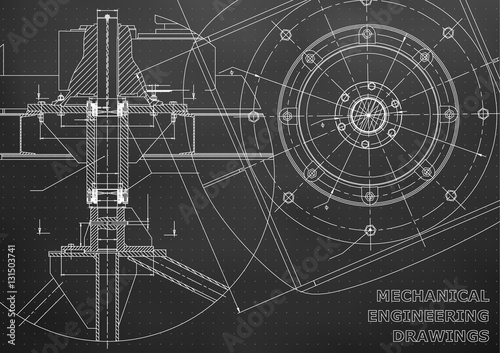 Mechanical engineering drawings. Vector black background. Points