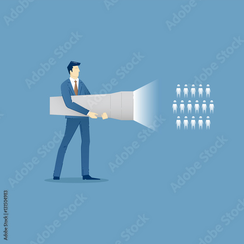 Business concept vector illustration of businessman with flashli