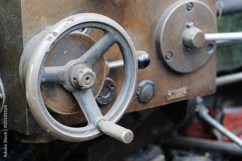 Close up control handle of a lathe