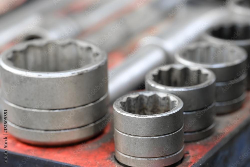 Close up set of socket wrench heads Close up set of socket wrench heads