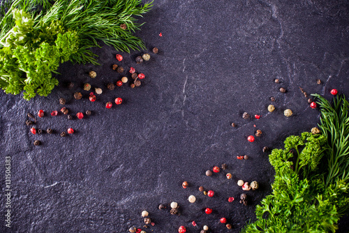 frame of dill and parsley with spices