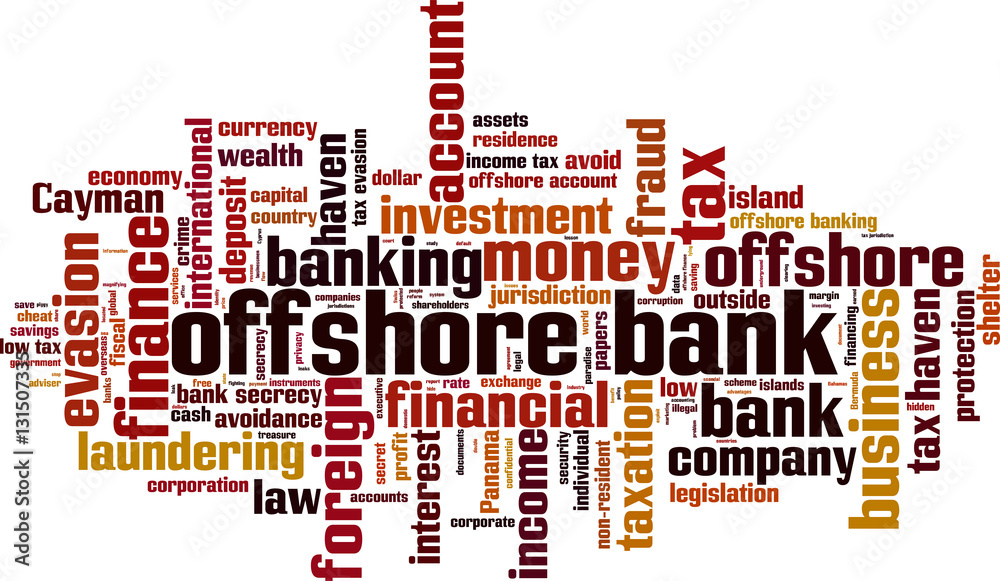 Offshore bank word cloud concept. Vector illustration Offshore bank word cloud concept. Vector illustration