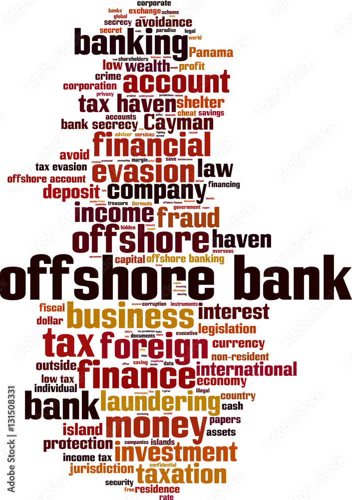 Offshore bank word cloud concept. Vector illustration