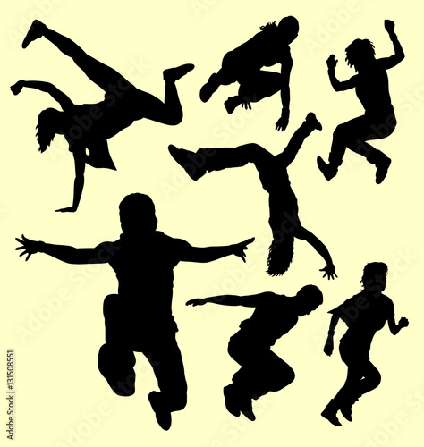 Parkour training sport silhouette. Good use for symbol, logo, web icon, mascot, sign, sticker, or any design you want