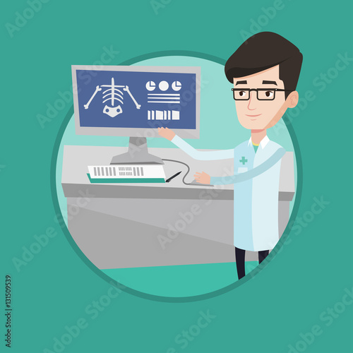 Doctor examining radiograph vector illustration.
