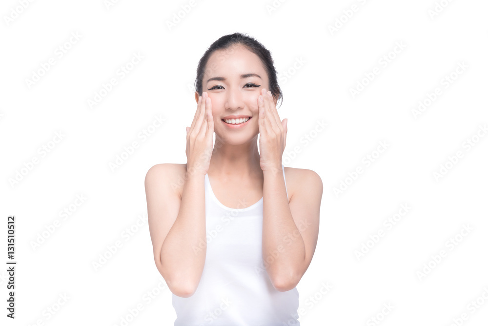 Portrait of attractive smiling Asian woman with beautiful skin isolated on white background Portrait of attractive smiling Asian woman with beautiful skin isolated on white background