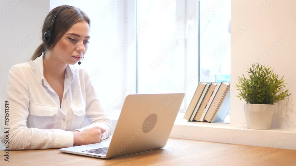 Call Center Girl Talking with Customer, Online Help Call Center Girl Talking with Customer, Online Help