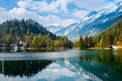 Fantastic views of the tranquil lake with amazing reflection. Austria