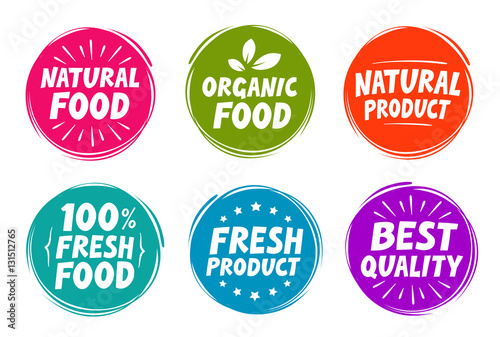 Vector set colorful labels for food, nutrition. Collection icons