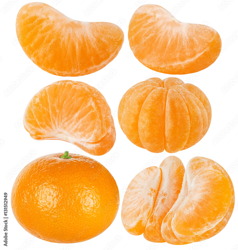 Collection of tangerine or mandarin. Set of citrus fruit isolated on white  background. Tangerine, mandarin, clementine. Clipping path Stock Photo