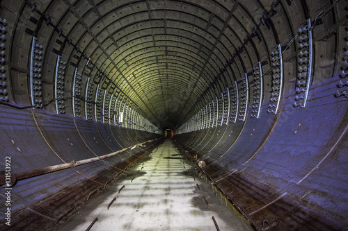 Abandoned round subway tunnel under construction.  