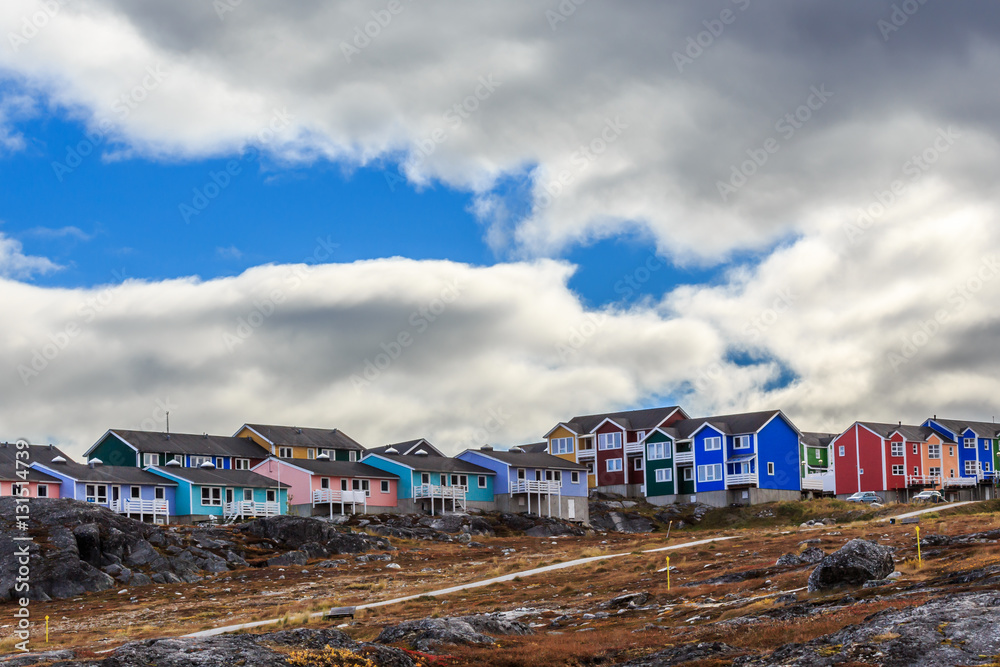 Colorful cottages in the suburb of Nuuk city, Greenland