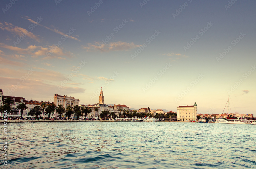 Split waterfront evening panorama, Dalmatia, Croatia