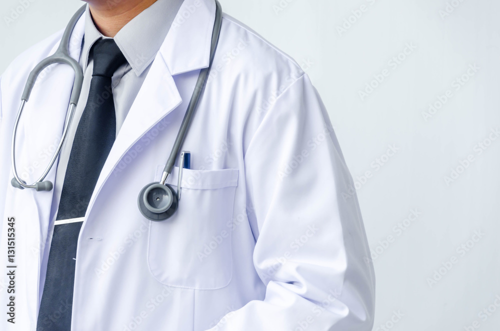Doctor action in grown unifrom and stethoscope with copy space Doctor action in grown unifrom and stethoscope with copy space