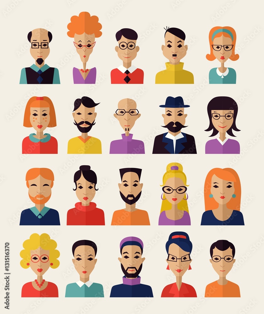 An illustration of people of different faces, avatars, icons, human head, women, men An illustration of people of different faces, avatars, icons, human head, women, men