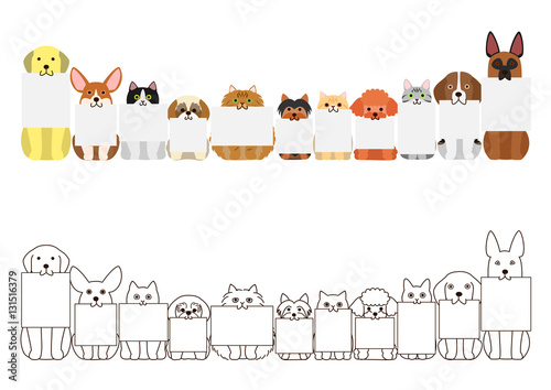 cats and dogs border set, with small blank board in each mouth © Studio Ayutaka