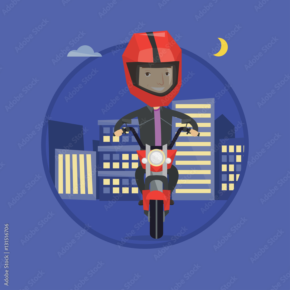 Man riding motorbike at night vector illustration Man riding motorbike at night vector illustration
