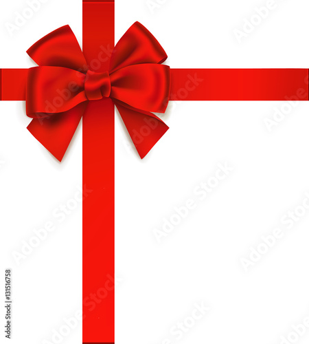 Decorative red bow with horizontal and vertical ribbon. Vector bow for page decor