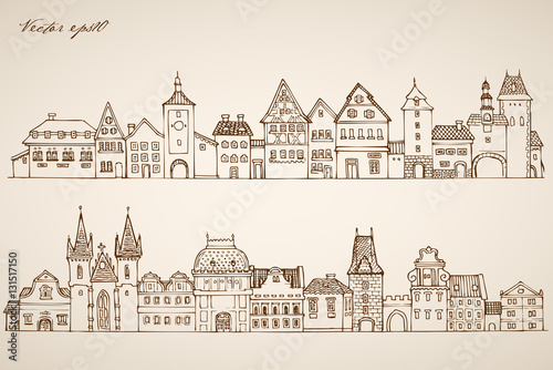 Engraving hand vector city street architecture