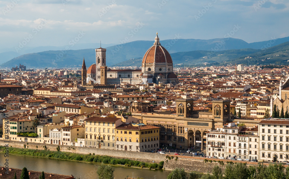View of Duomo and Giotto's bell tower Santa croce from Piazzale Michelangelo.