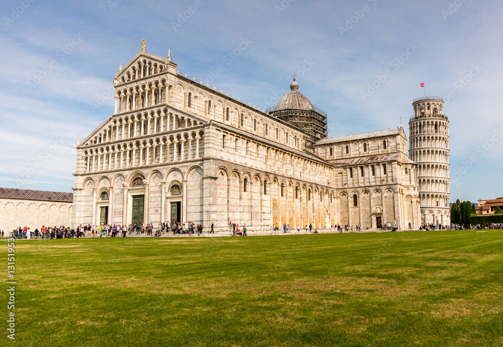 Pisa, Italy -Oct 6, 2016. Panorama view of Pisa Cathedral and Leaning Tower in Pisa Italy.