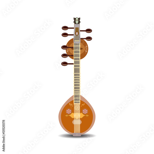 Vector illustration of indian saraswati veena isolated on white background.