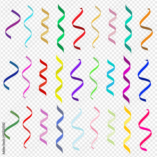 Streamers big set. Vector serpentine, isolated design elements for cards, holiday banners