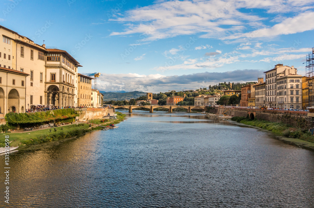 Fototapeta premium View of Ponte alle Grazie on the Arno river from Ponte Vecchio