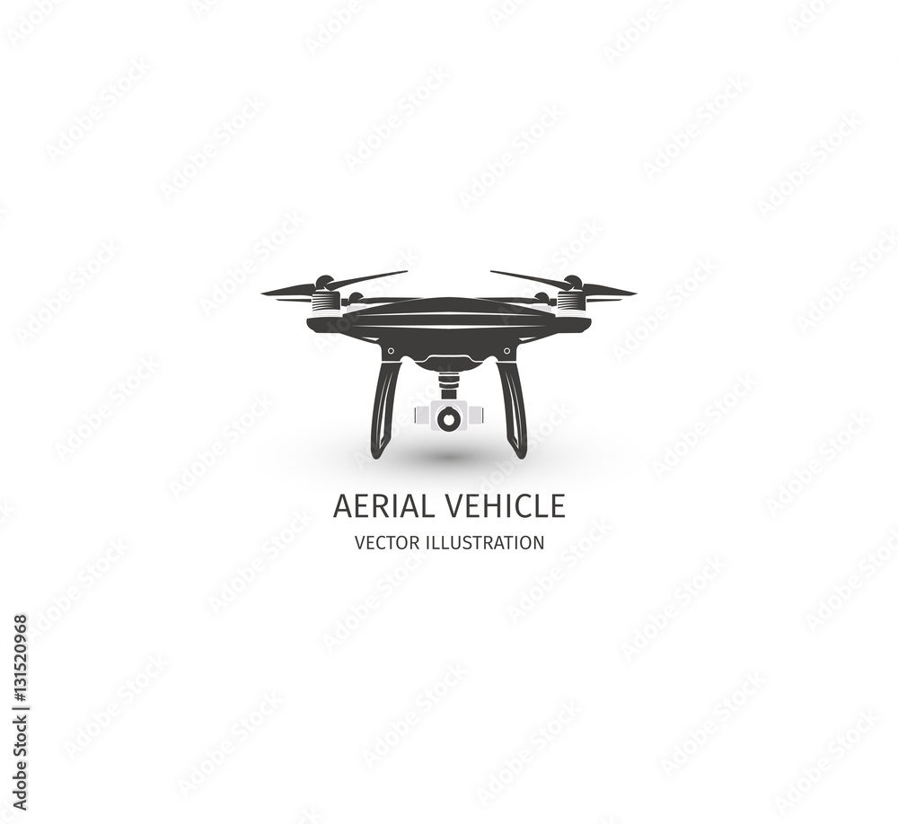 Isolated rc drone logo on white. UAV technology logotype. Unmanned aerial vehicle icon. Remote control device sign. Surveillance vision multirotor. Vector quadcopter illustration. Isolated rc drone logo on white. UAV technology logotype. Unmanned aerial vehicle icon. Remote control device sign. Surveillance vision multirotor. Vector quadcopter illustration.