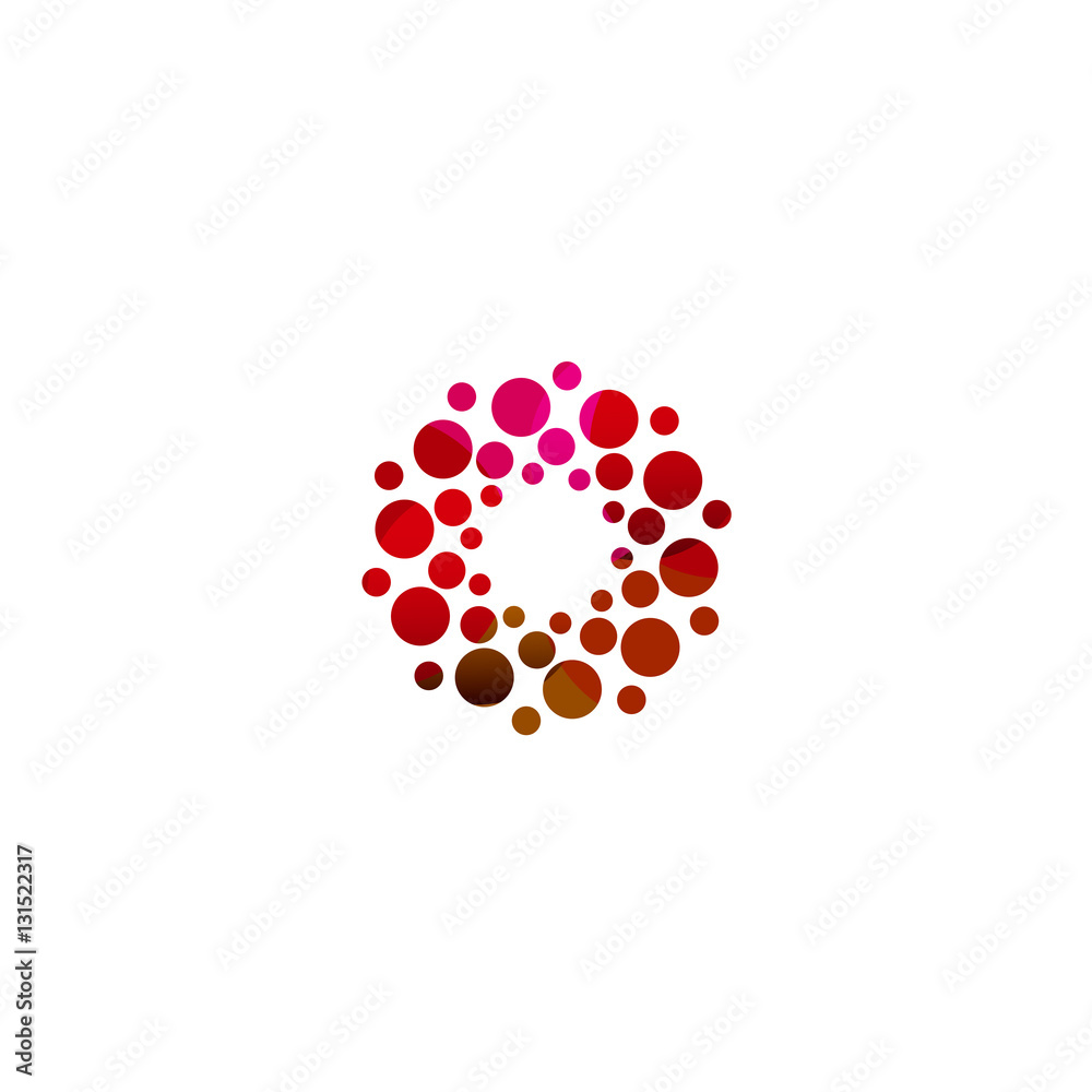 Digital colorful isolated circle logo template. Stylized abstract snowflake, flower or sun vector illustration. Polka dots round sign. Digital colorful isolated circle logo template. Stylized abstract snowflake, flower or sun vector illustration. Polka dots round sign.