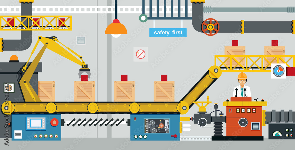 Engineers are controlling the production of industrial machine.