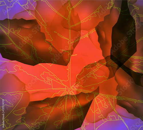 Abstract background. Leaf veins. Stone cubes. Violet and orange  tones.