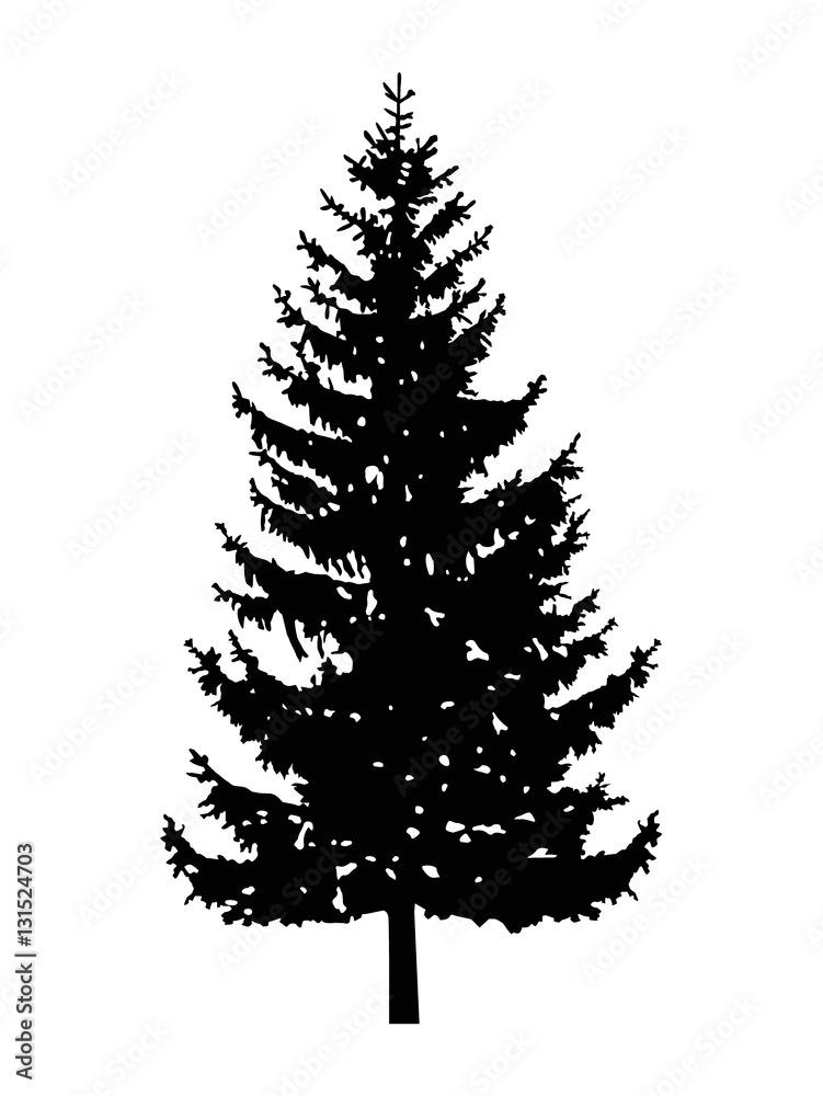 Obraz premium Silhouette of pine tree. Can be used as poster, badge, emblem, banner, sign, decor...