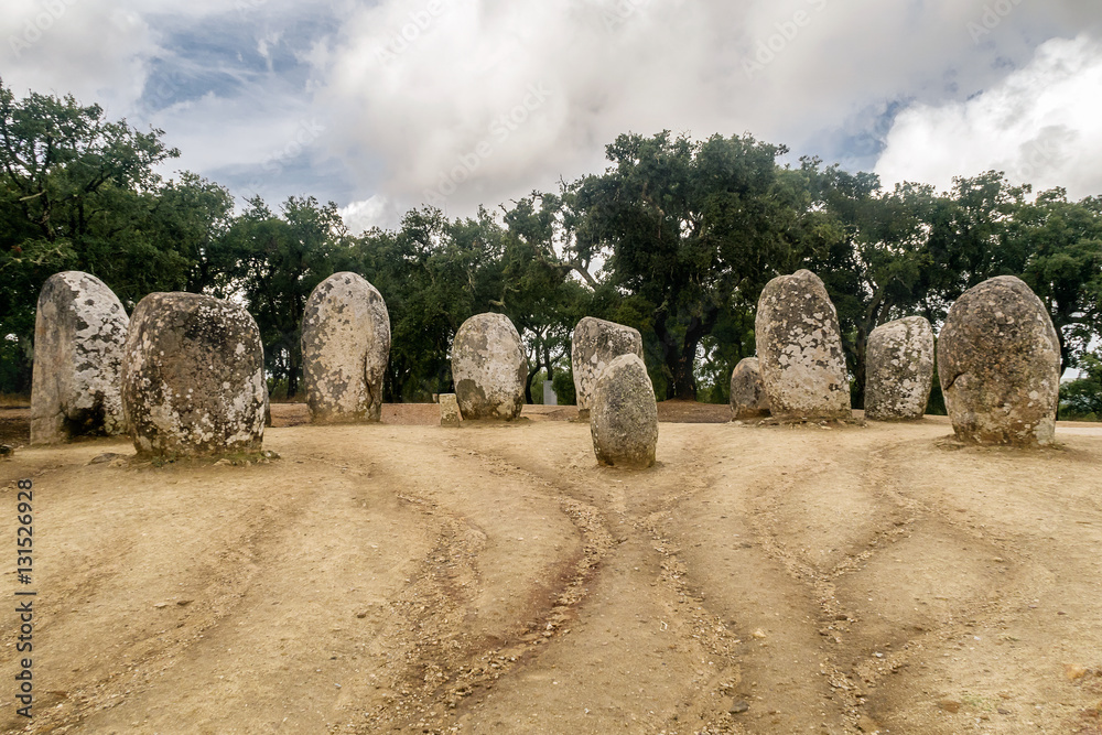 Almendres Cromlech in Evora. It is one of the most important megalithic monuments of the Iberian