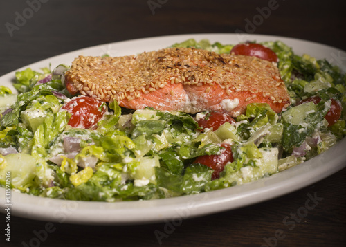 Sesame encrusted salmon salad