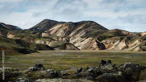 Multicolored rhyolite mountains of amazing Landscape Landmannalaugar in Iceland