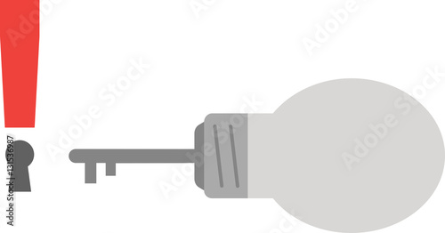 Light bulb with key and exclamation mark keyhole