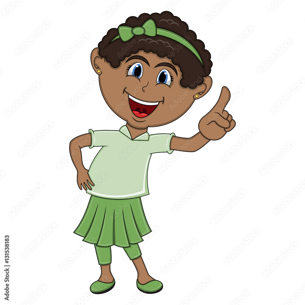 Obraz premium Beautiful little girl pointing her finger cartoon