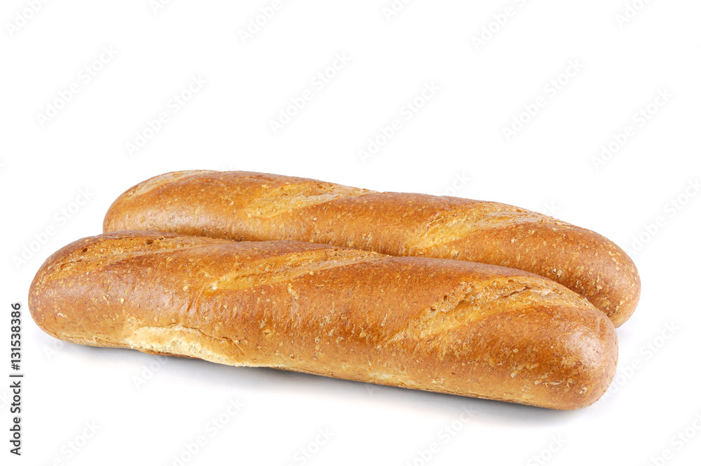 fresh baked wheat hoagie bread isolated on white background