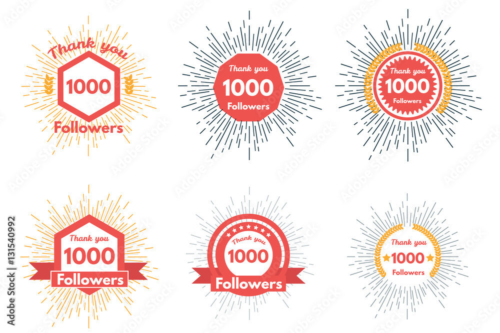 Thank you followers icons or badge set Thank you followers icons or badge set