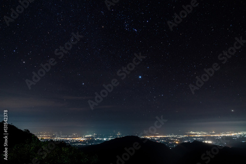 Star on monson viewpoint at doi angkhang, chiangmai, Thailand. star in night city.