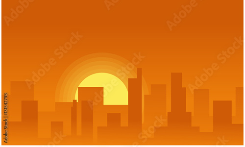 Silhouette background city on the sunset