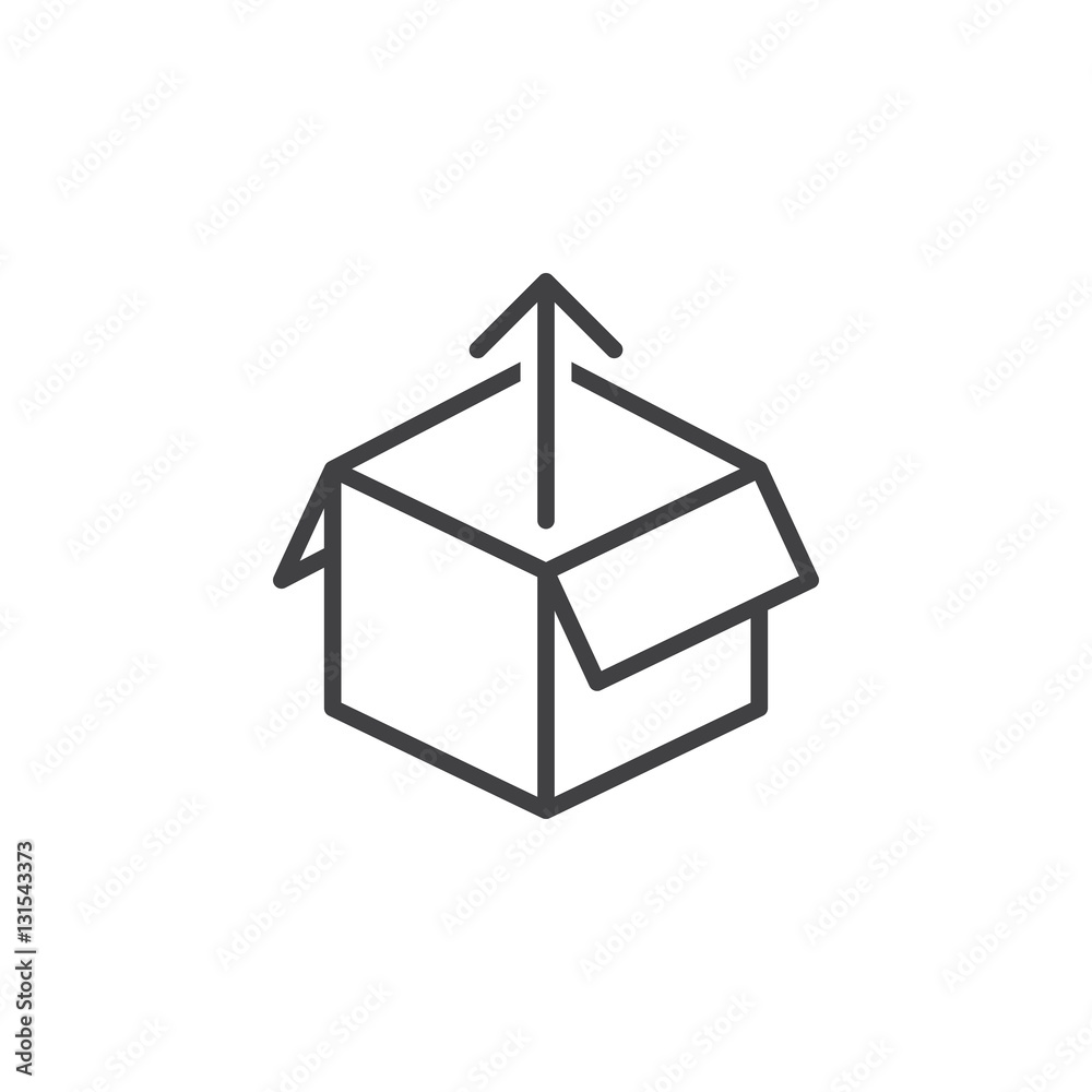 Box out line icon, outline vector sign, linear pictogram isolated on white. Unboxing symbol, logo illustration Box out line icon, outline vector sign, linear pictogram isolated on white. Unboxing symbol, logo illustration