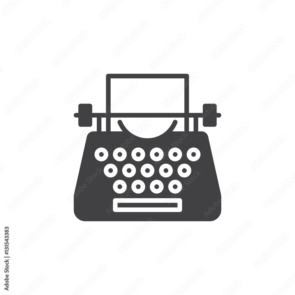Typewriter icon vector, filled flat sign, solid pictogram isolated on white. Symbol, logo illustration