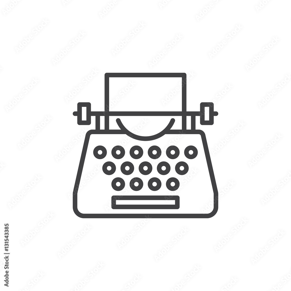 Typewriter line icon, outline vector sign, linear pictogram isolated on white. Symbol, logo illustration